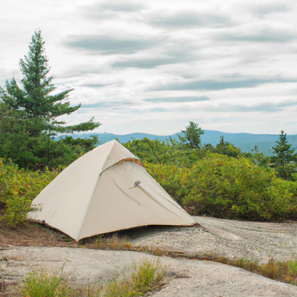 Tenting and Camping Site: A serene landscape with a bonfire, tents, and sleeping bags under a starry sky. A babbling brook runs through the site, surrounded by towering trees. The glow of lanterns illuminates the cozy scene.