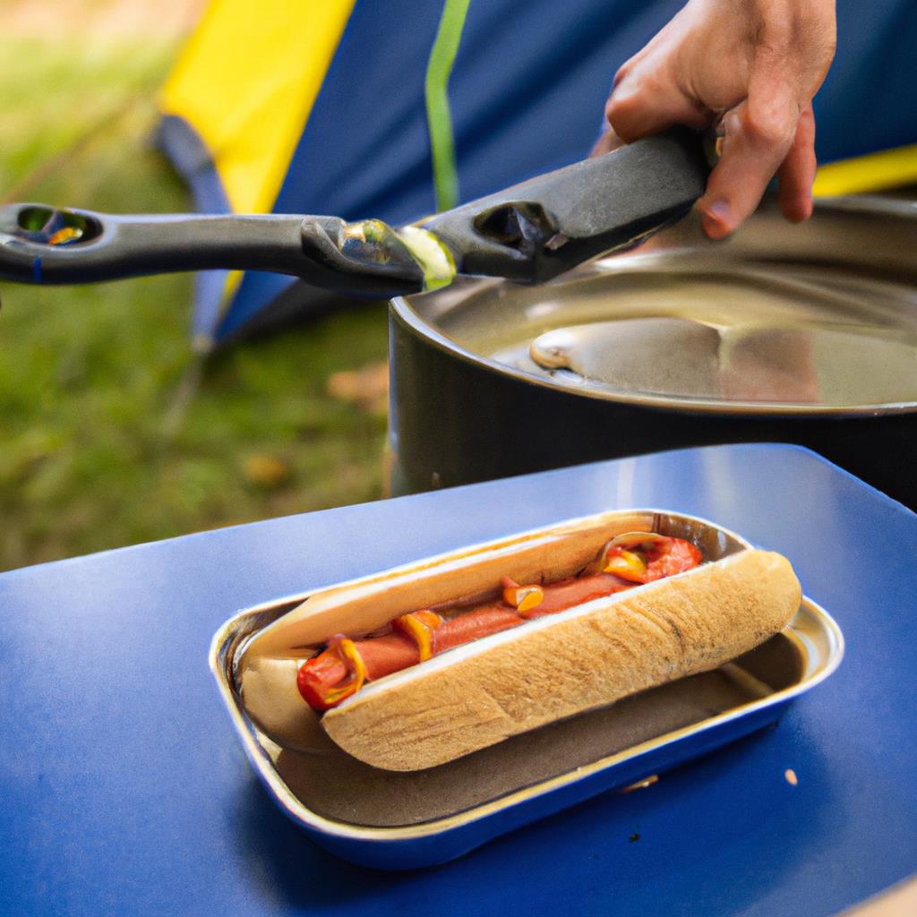 A peaceful camping site nestled in the forest, with tents pitched on flat ground and a roaring campfire surrounded by happy campers. Stars twinkling above, trees rustling in the breeze, a true escape into nature.