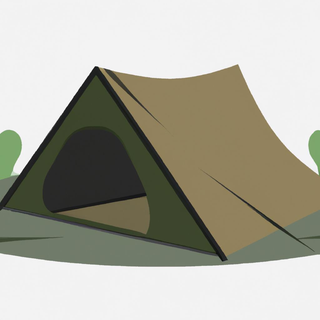 A peaceful and secluded camping site nestled in a lush forest, with a cozy tent set up and a crackling campfire nearby. The sun is setting, casting a warm glow over the tree tops and creating a serene atmosphere.