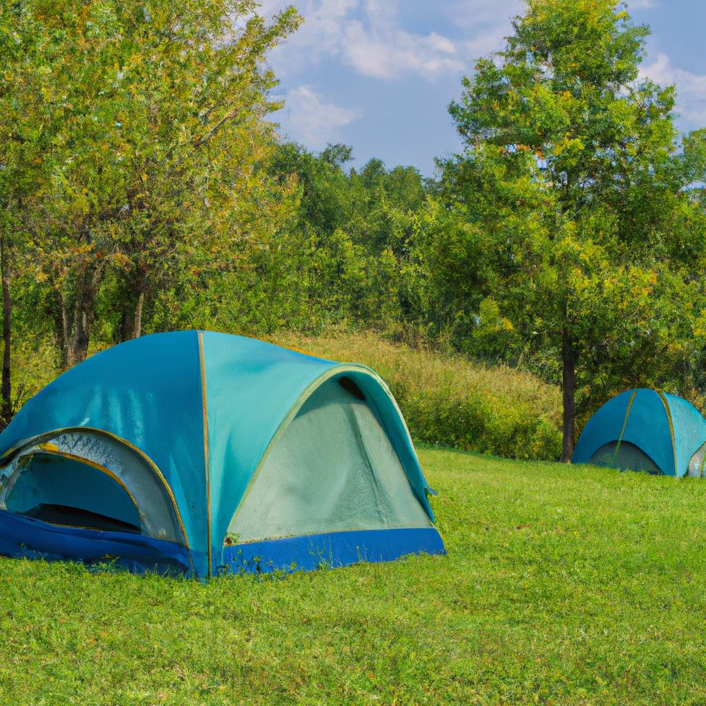 ASCII art of a peaceful tenting and camping site in the middle of a lush forest. A glowing campfire surrounded by cozy tents and campers enjoying the serenity of nature under a star-filled sky.