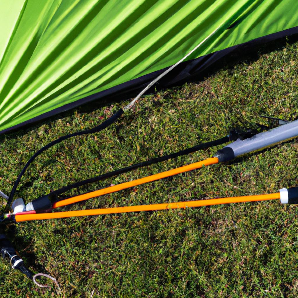 A wild camping site nestled in the lush forest, with colorful tents pitched under the canopy of tall trees. The sun filters through the leaves, casting dappled light on the campers as they relax and enjoy nature''s beauty.