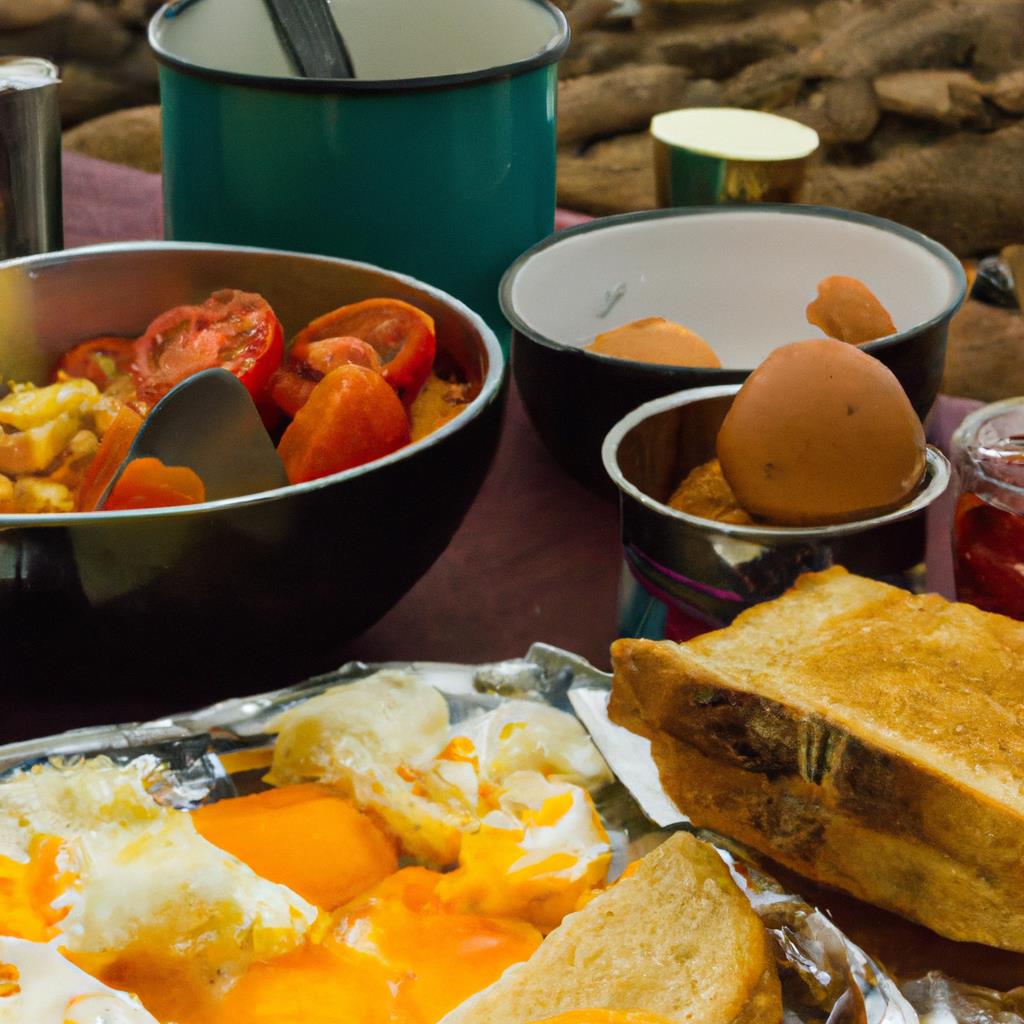 outdoors, cooking, camping, breakfast, food